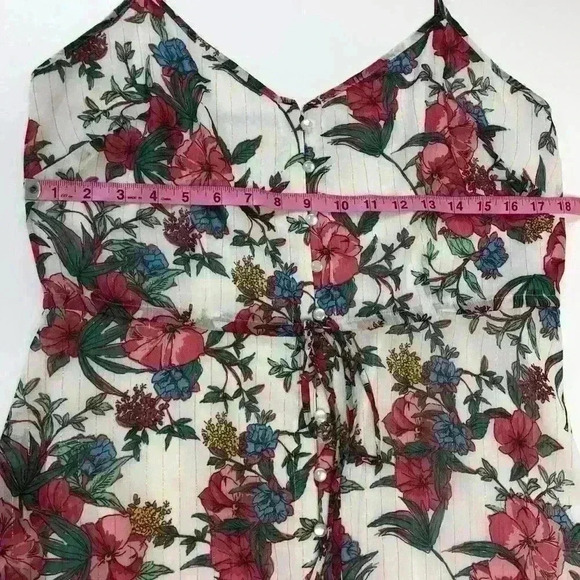 Nanette Lepore Maxi Dress 14 White Pink Green Spaghetti Strap Drawstring Hi Lo L - Picture 6 of 8